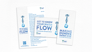  Graphic with Get to Know Your Water postcards and leaflets promoting Dundee Domestic Smart Monitor Trial