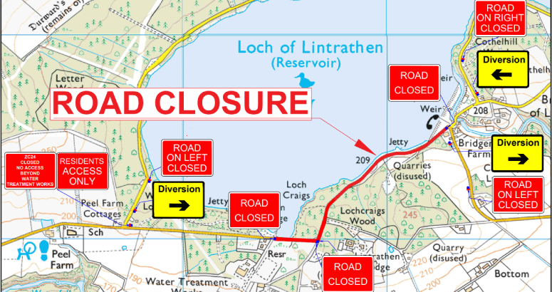 Map detailing the road closure