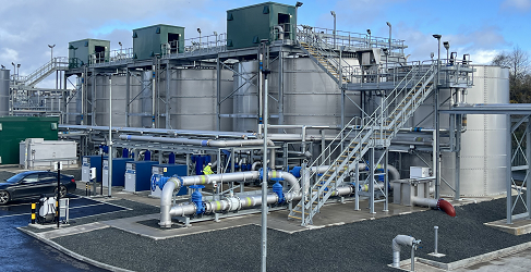 Winchburgh Waste Water Treatment Works pictured from ground level