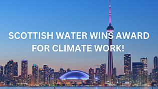 Slide showing Toronto view with overlay text Scottish Water Wins Award for Climate Work