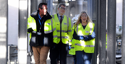 Scottish Water's Stephen Boon and CEO Alex Plant, with Cabinet Secretary Gillian Martin on a tour of the new Winchburgh Waste Water Treatment Works