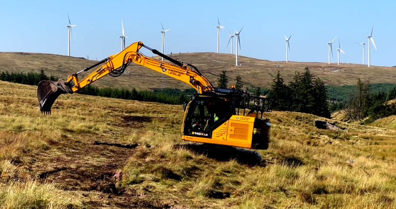 Diggers working on the peatland restoration project at Afton Reservoirs